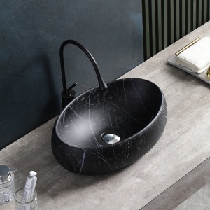 Lavoar ceramic oval cu montaj pe blat Cari Black&Marble White Matt 50 x 31 cm - Img 11