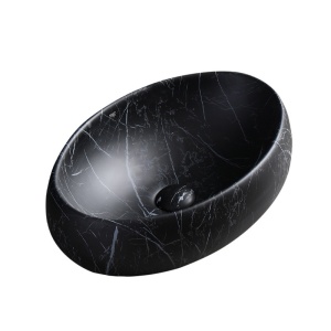 Lavoar ceramic oval cu montaj pe blat Cari Black&Marble White Matt 60 x 40 cm - Img 8
