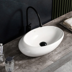 Lavoar ceramic oval cu montaj pe blat Emma White Gloss 49 x 31 cm - Img 9