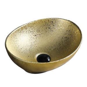 Lavoar ceramic oval cu montaj pe blat si structura aurita Lumo 40 x 33 cm - Img 5