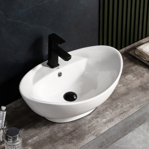 Lavoar ceramic oval cu montaj pe blat Tera White Gloss 58 x 39 cm - Img 9