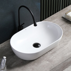 Lavoar ceramic oval cu montaj pe blat Tes White Gloss 55 x 30 cm - Img 4
