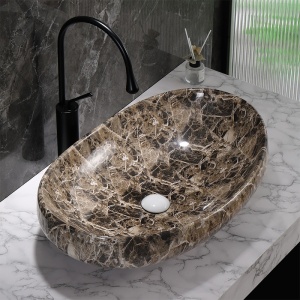 Lavoar ceramic oval din marmura maro Amore-MAR7-500, 65 x 37 cm - Img 8