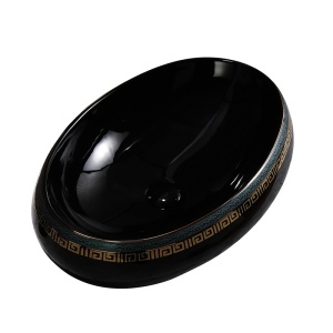 Lavoar ceramic oval negru lucios cu decoratiuni aurii Cari 60 x 40 cm - Img 2