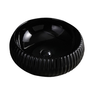 Lavoar ceramic rotund cu caneluri si montaj pe blat Naomi Black Gloss 40 x 15 cm - Img 6