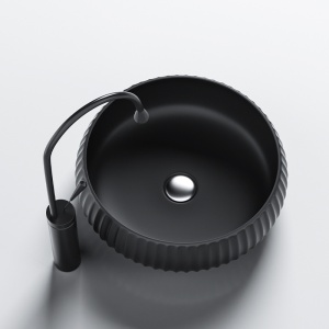 Lavoar ceramic rotund cu caneluri si montaj pe blat Naomi Black Matt 40 x 15 cm - Img 5