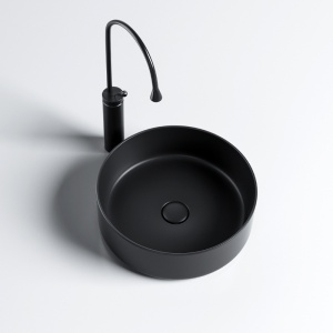 Lavoar ceramic rotund cu montaj pe blat Lava Black Matt 36 x 36 cm - Img 3
