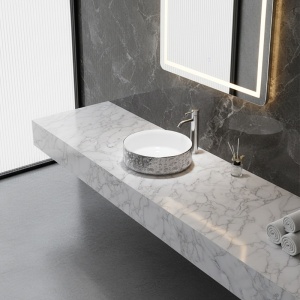 Lavoar ceramic rotund cu montaj pe blat Lava Silver 36 x 12 cm - Img 6