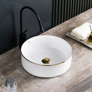 Lavoar ceramic rotund cu montaj pe blat Lava White Gloss 36 x 12 cm - Img 6