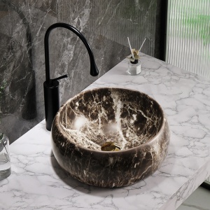 Lavoar ceramic rotund cu montaj pe blat Naomi Marble Brown 40 x 15 cm - Img 11