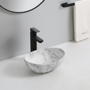 Lavoar De Blat PRO VERA GR, Montaj Pe Blat, Dimensiuni 40 X 33 X 14 Cm, Design Deosebit, Forma Ovala, Ceramica Sanitara, Marmura/Gri - Img 5