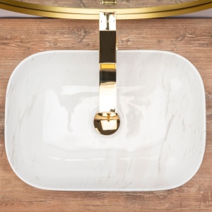 Lavoar De Blat REA BELINDA CALALA SHINY MARBLE, Dimensiuni 46 X 32 X 12.5 Cm, Montaj Pe Blat, Design Deosebit,Ceramica Sanitara, Alb - Img 2