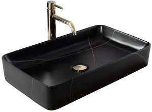Lavoar De Blat REA DENIS BLACK STONE MATT, Dimensiuni 61 X 35 X 11 Cm, Montaj Pe Blat, Design Deosebit, Ceramica Sanitara, Negru Mat - Img 1