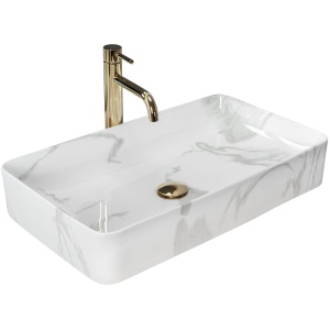 Lavoar De Blat REA DENIS SHINNY MARMO, Montaj Pe Blat, Dimensiuni 61.5 X 35 X 11 Cm,Design Deosebit, Forma Dreptunghiulara,Ceramica Sanitara,Gri - Img 1