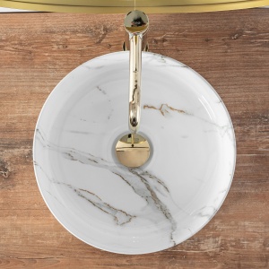 Lavoar De Blat REA SAMI AIAX SHINY, Dimensiuni 35.5 X 35.5 X 12 Cm, Montaj Pe Blat, Design Deosebit, Ceramica Sanitara, Alb - Img 4