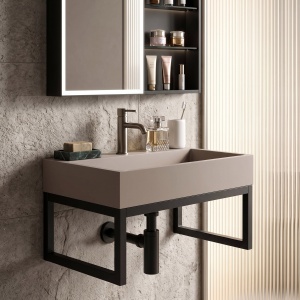 Lavoar din compozit Rea Goya taupe mat 50 cm cu cadru negru - Img 2
