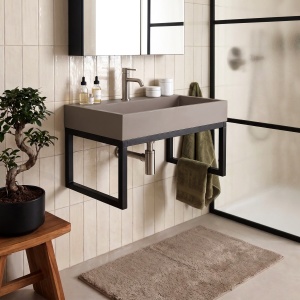Lavoar din compozit Rea Goya taupe mat 60 cm cu cadru negru - Img 4