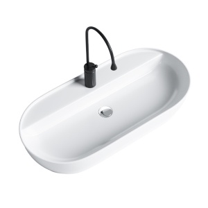 Lavoar oval cu fixare pe blat, din ceramica, Emi White Gloss 81 x 41 cm