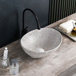 Lavoar oval cu fixare pe blat, din ceramica, Lumo Grey matt 40 x 33 cm - Img 2