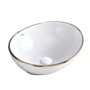 Lavoar oval cu montaj pe blat, alb cu rama aurie Lumo 40 x 33 cm - Img 6