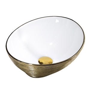 Lavoar oval cu montare pe blat culoare auriu periat Lumo 33 x 40 cm - Img 3