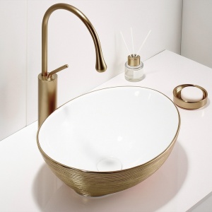 Lavoar oval cu montare pe blat culoare auriu periat Lumo 33 x 40 cm - Img 13
