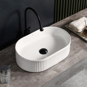 Lavoar oval din ceramica cu caneluri si montaj pe blat Elix White Gloss 49 x 31 cm - Img 9