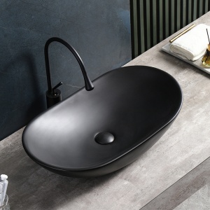 Lavoar oval din ceramica cu montaj pe blat Lavi Black Matt 62 x 36 cm - Img 2