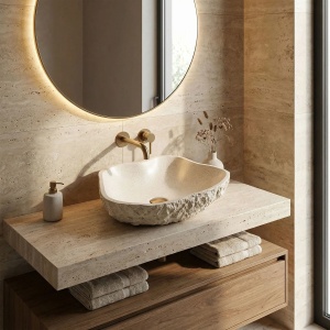Lavoar pe blat bej imitatie piatra Rea Isla Warm Beige - Img 9