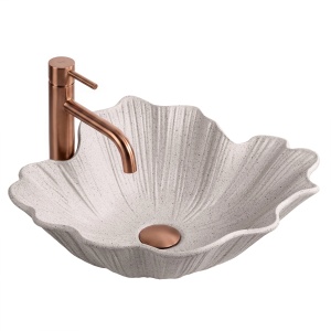 Lavoar pe blat ceramic Rea Flower Beige, design vintage floral - Img 2