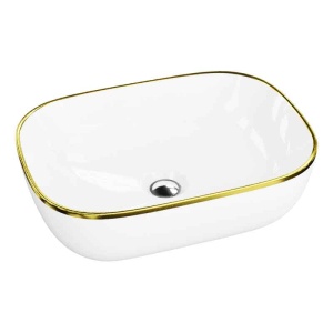 Lavoar pe blat dreptunghiular alb cu rama aurie Spectrum Gineta Gold Line