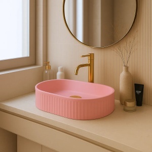 Lavoar pe blat oval cu finisaj mat Vanda Bubble Gum Matt roz - Img 4
