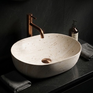 Lavoar pe blat Rea Amelia Travertine Classic oval 48 cm finisaj mat - Img 10