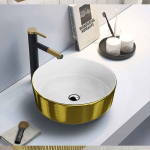 Lavoar pe blat rotund cu interior alb si exterior auriu periat Spectrum Rosina brushed Gold - Img 3