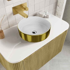 Lavoar pe blat rotund cu interior alb și exterior auriu Spectrum Rosina Gold White - Img 5