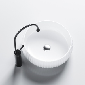 Lavoar rotund cu fixare pe blat alb lucios si caneluri Naomi White Gloss 40 x 15 cm - Img 5