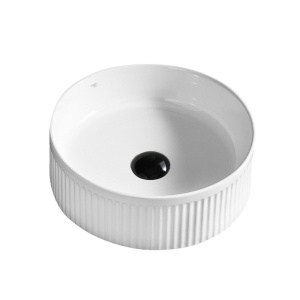 Lavoar rotund cu fixare pe blat, din ceramica, canelat, Lava White Gloss 37 x 13 cm - Img 9