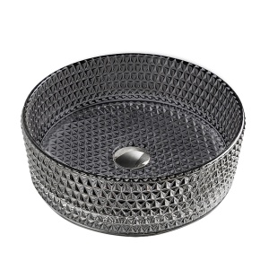 Lavoar rotund din sticla frezata cu montaj pe blat Brillant Black Platinium Gloss 36 x 12 cm