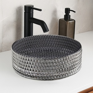 Lavoar rotund din sticla frezata cu montaj pe blat Brillant Black Platinium Gloss 40 x 12 cm - Img 3
