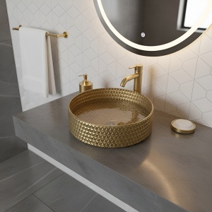 Lavoar rotund din sticla frezata cu montaj pe blat Brillant Gold Matt 36 x 12 cm - Img 10