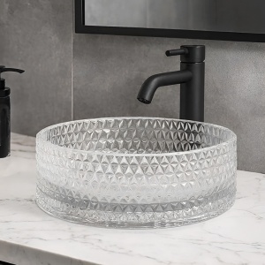 Lavoar rotund din sticla transparenta si texturata cu montaj pe blat Brillant 40 x 12 cm - Img 11