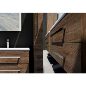 Mobilier de baie cu lavoar, montaj suspendat, Defra Granada, finisaj nuc rockford cu lavoar compozit Olex 60 cm - Img 5