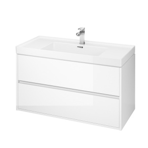 Mobilier de baie suspendat Cersanit Crea cu 2 sertare soft close alb lucios 100 cm