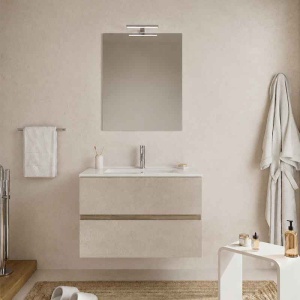 Mobilier suspendat pentru lavoar Fluminia Genova 80 almond si noce americano 80 x 46 cm - Img 2