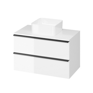 Mobilier suspendat pentru lavoar pe blat Cersanit Virgo 80 alb lucios manere negre