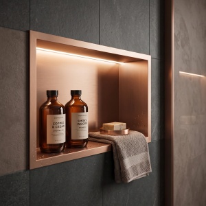 Nisa Incastrata pentru baie cu iluminare LED, cupru periat, 30x45 cm - Img 6
