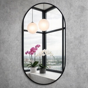 Oglinda de baie ovala cu rama neagra Fiona 50x100 cm