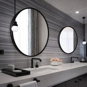 Oglinda de baie rotunda cu rama neagra din aluminiu Ceres 60 cm - Img 3