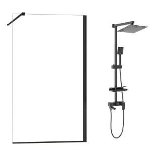 Pachet paravan dus Walk-In Mediterraneo Foxy ,Negru 100x200 cm si coloana de dus Rea Jack Negru