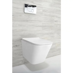 Pachet vas wc suspendat Rea, capac softclose si set dus igiena intima auriu cu baterie incastrata Invena Bidetta - Img 3
